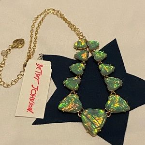 Betsey Johnson Aqua Marine Gold Hearts Necklace